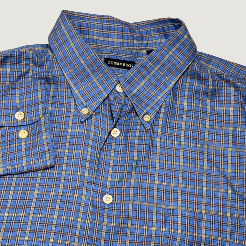 Gitman Bros Button Down Shirt Mens XL Blue Plaid Cotton Long Sleeve Made in USA
